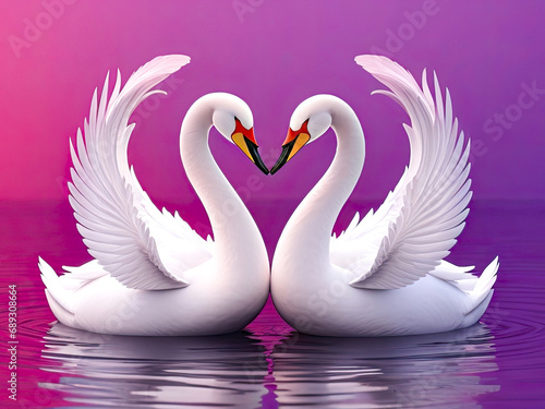 Wallpaper Mural Two swans in love. Minimal 3D illustration, red and purple colors. Generative AI Torontodigital.ca