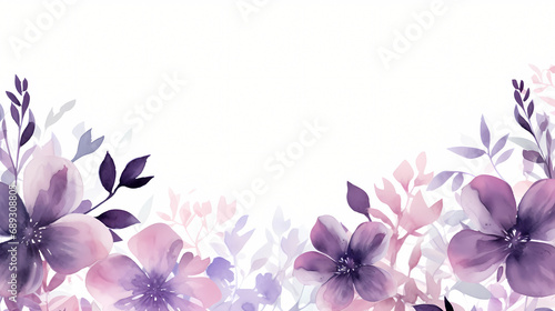 Watercolor purple floral border background, decorative flower background pattern, PPT background