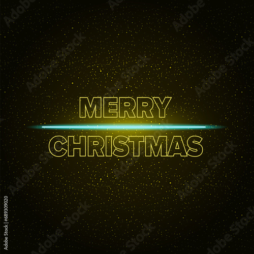 Merry Christmas square banner with neon greeting text and night stars and lights. Merry Christmas flyer, card or invitation with starry space and text