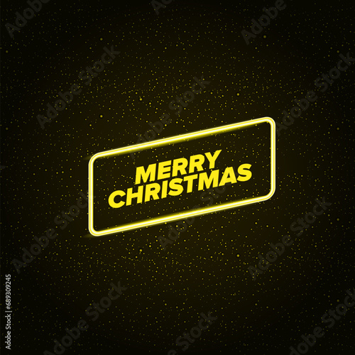 Fotografie Merry Christmas square banner with neon greeting text and night stars and lights
