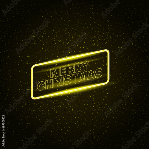 Foto Merry Christmas square banner with neon greeting text and night stars and lights