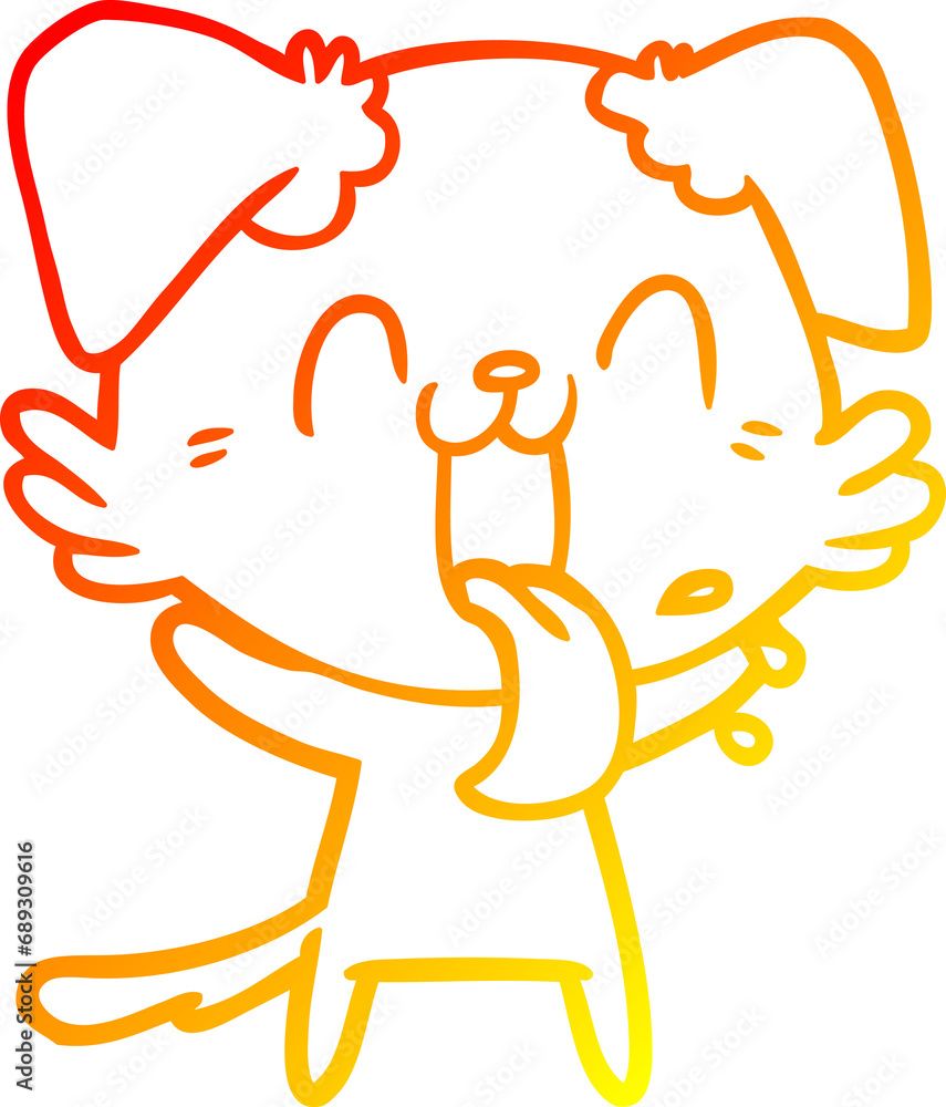 warm gradient line drawing of a cartoon panting dog warm gradient line drawing of a cartoon panting dog