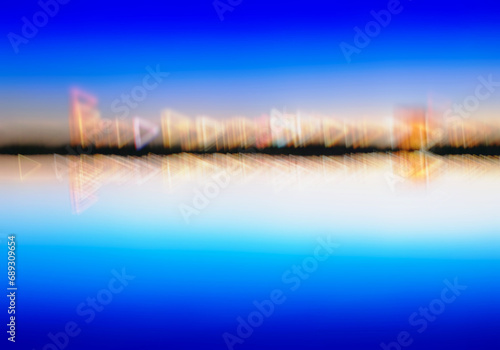 Abstract city lights on river line background