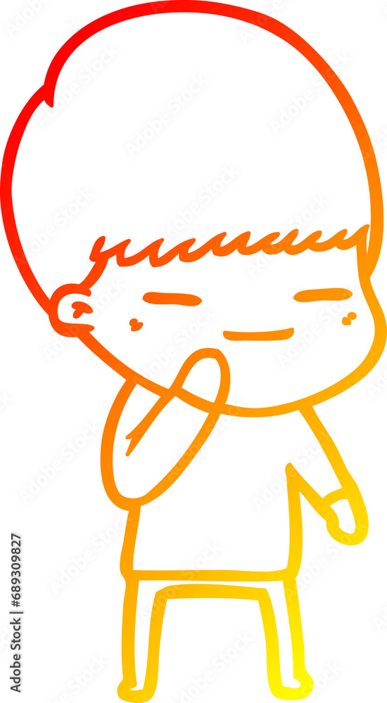 warm gradient line drawing of a cartoon smug boy warm gradient line drawing of a cartoon smug boy
