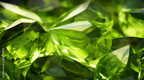 A collection of luminous green peridot crystal gemstones with facets catching light