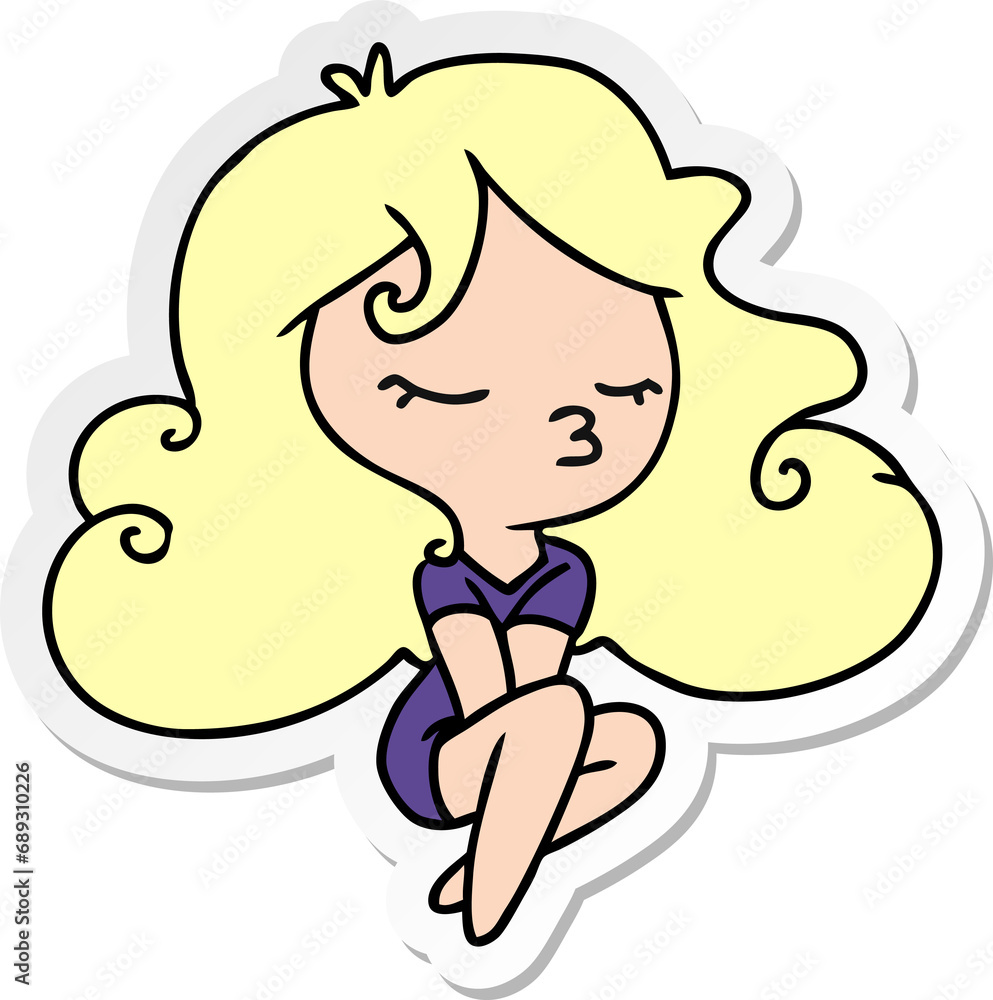 freehand drawn sticker cartoon of cute kawaii girl freehand drawn sticker cartoon of cute kawaii girl