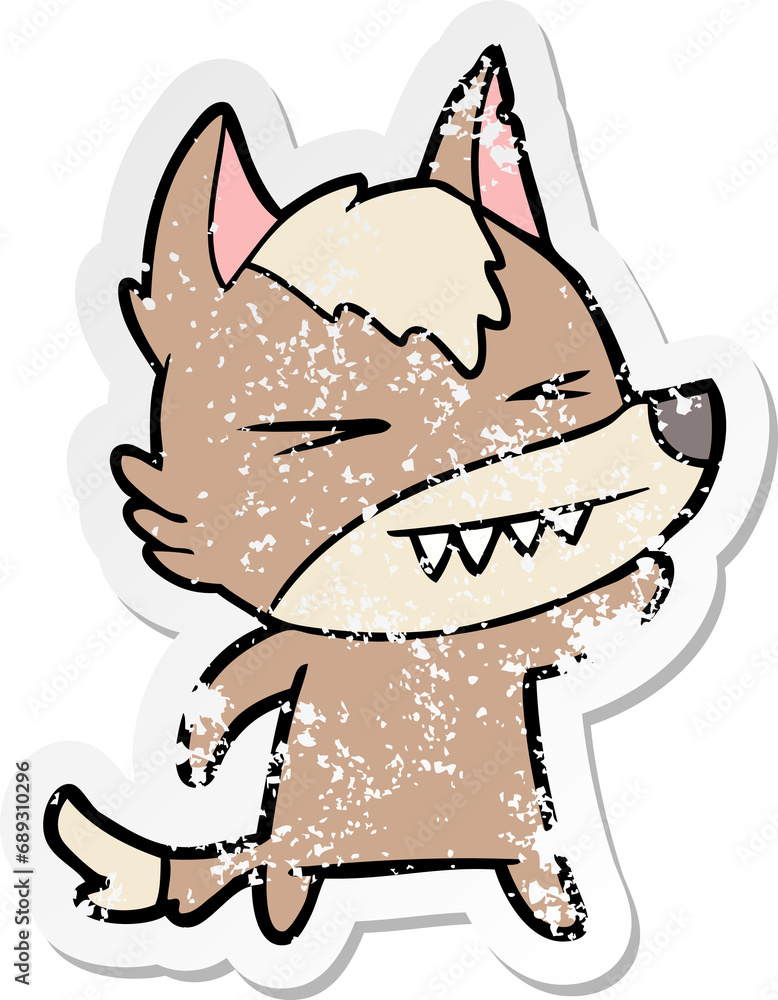 distressed sticker of a angry wolf cartoon distressed sticker of a angry wolf cartoon
