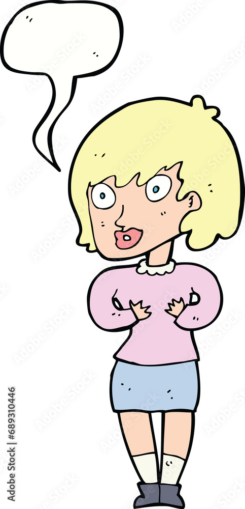 cartoon woman making Who Me? gesture with speech bubble cartoon woman making Who Me? gesture with speech bubble