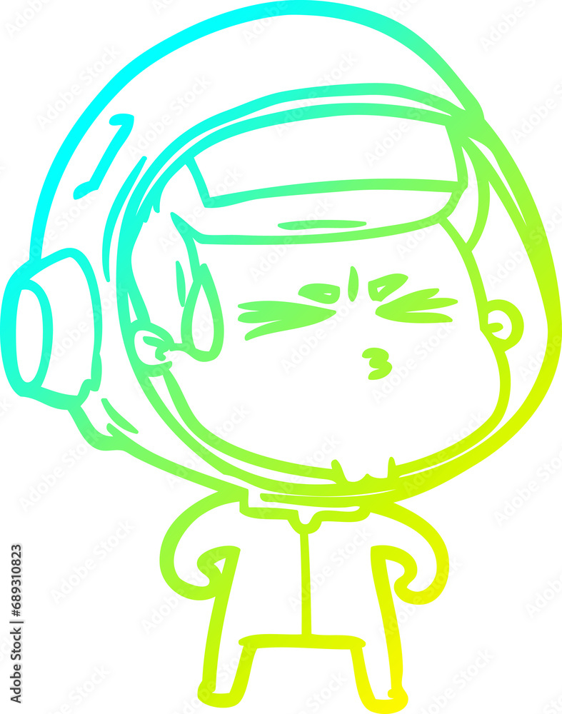 cold gradient line drawing of a cartoon stressed astronaut cold gradient line drawing of a cartoon stressed astronaut