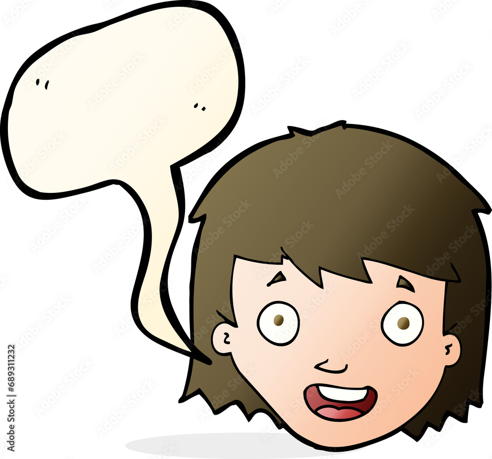 cartoon happy female face with speech bubble cartoon happy female face with speech bubble