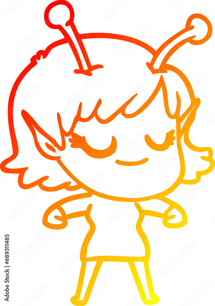 warm gradient line drawing of a smiling alien girl cartoon warm gradient line drawing of a smiling alien girl cartoon