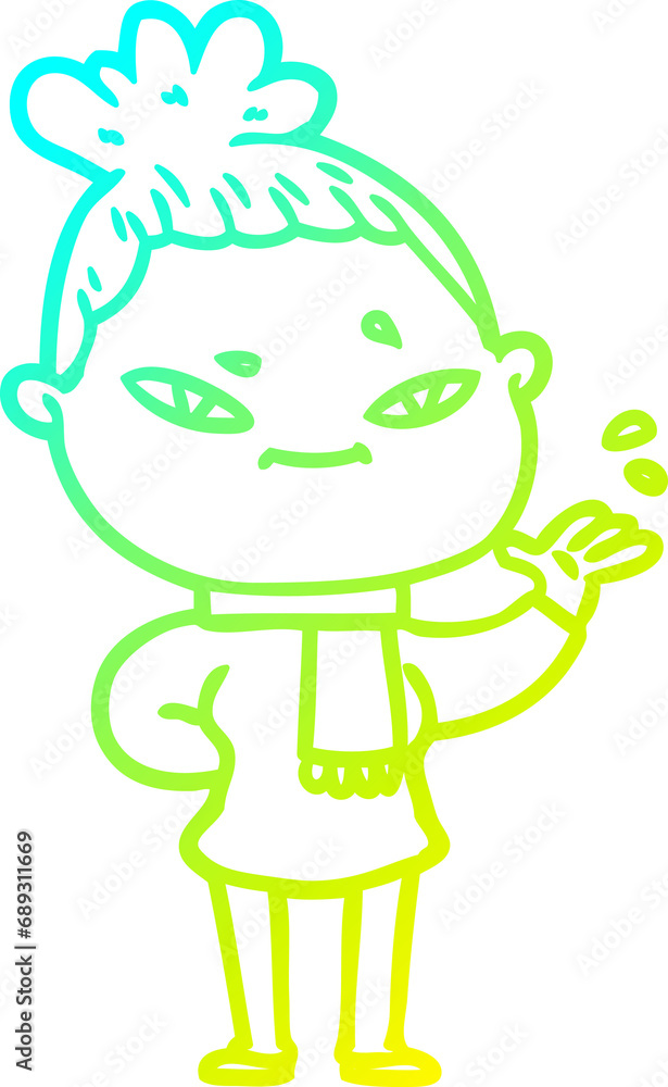 cold gradient line drawing of a cartoon woman cold gradient line drawing of a cartoon woman