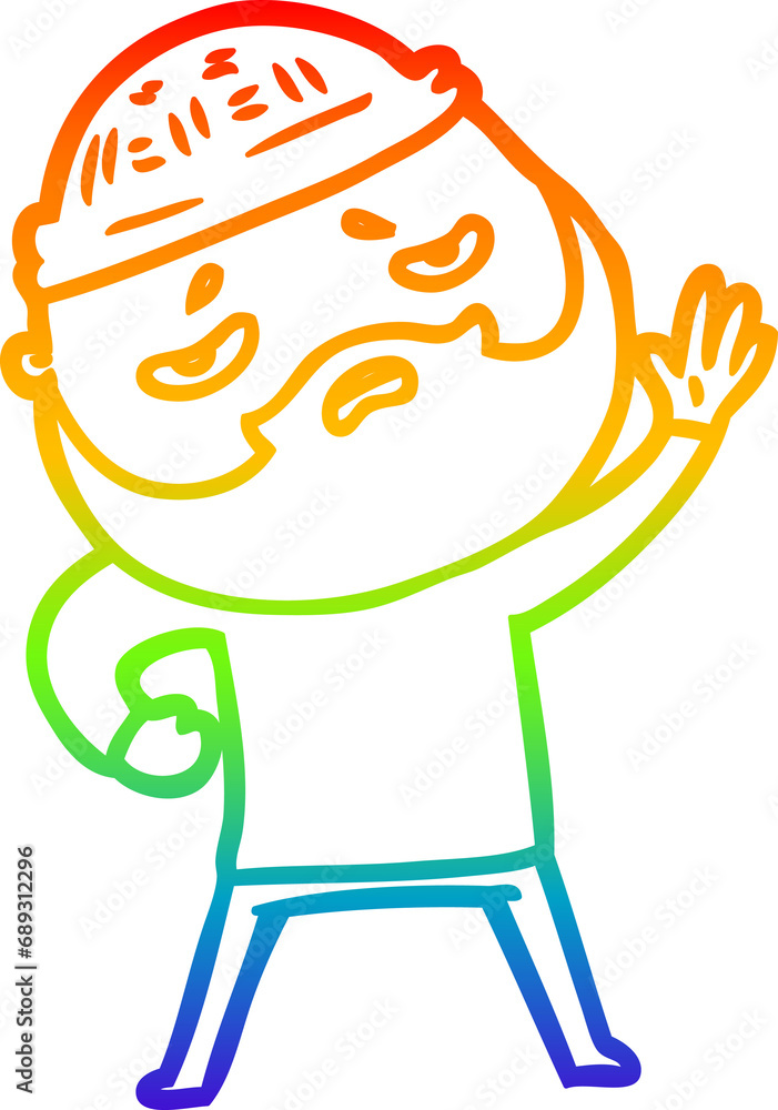 rainbow gradient line drawing of a cartoon worried man with beard rainbow gradient line drawing of a cartoon worried man with beard