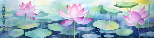 watercolour lotus flowers background banner photo