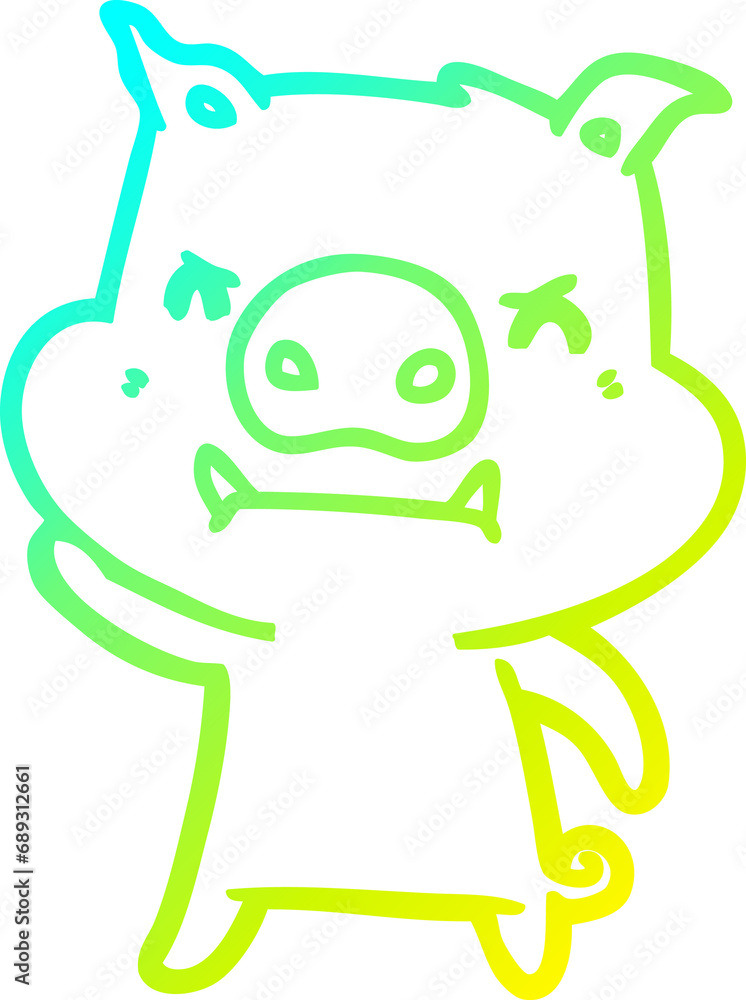 cold gradient line drawing of a angry cartoon pig cold gradient line drawing of a angry cartoon pig