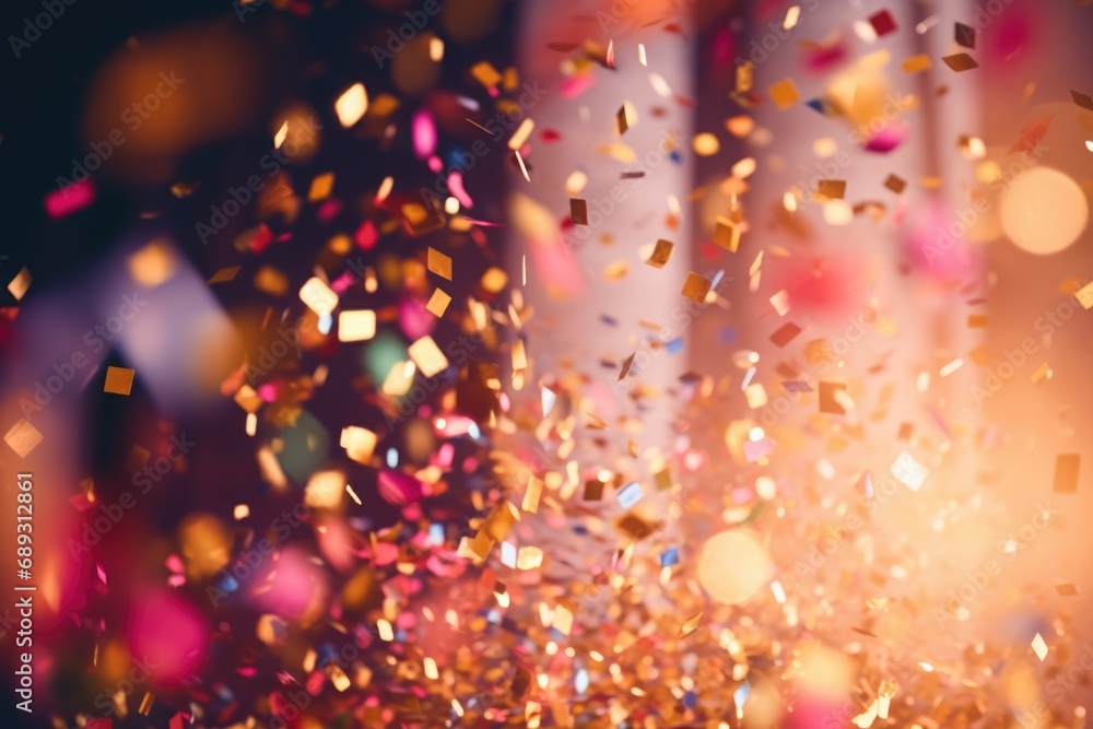 A vibrant image capturing a bunch of colorful confetti falling from the sky, creating an atmosphere of joy and celebration. Ideal for party decorations or event promotions A vibrant image capturing a bunch of colorful confetti falling from the sky, creating an atmosphere of joy and celebration. Ideal for party decorations or event promotions