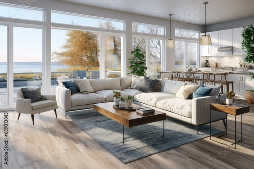 A welcoming living room filled with comfortable furniture and featuring a large window that allows ample natural light. Perfect for home decor inspiration or real estate listings photo