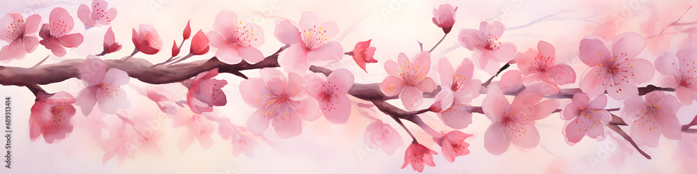 watercolour cheery blossom flowers background banner