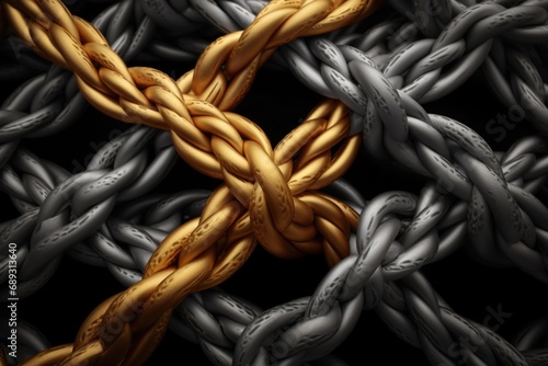 A picture of a gold and silver chain linked together. This versatile image can be used to represent connection, unity, or the blending of different elements photo