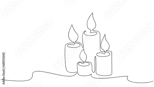 Continuous one line drawing of Christmas Advent candles. Illustration Vector