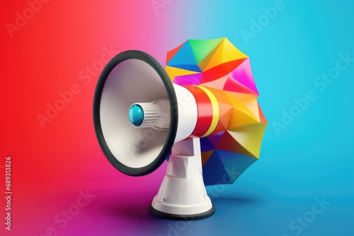 A megaphone with a vibrant and eye-catching geometric design. Perfect for amplifying your voice in style.