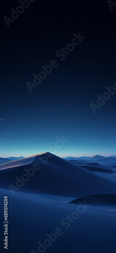 sand dunes desert, dark night, deep blues, aerial photography, wallpaper, layers, distant horizon created with Generative Ai