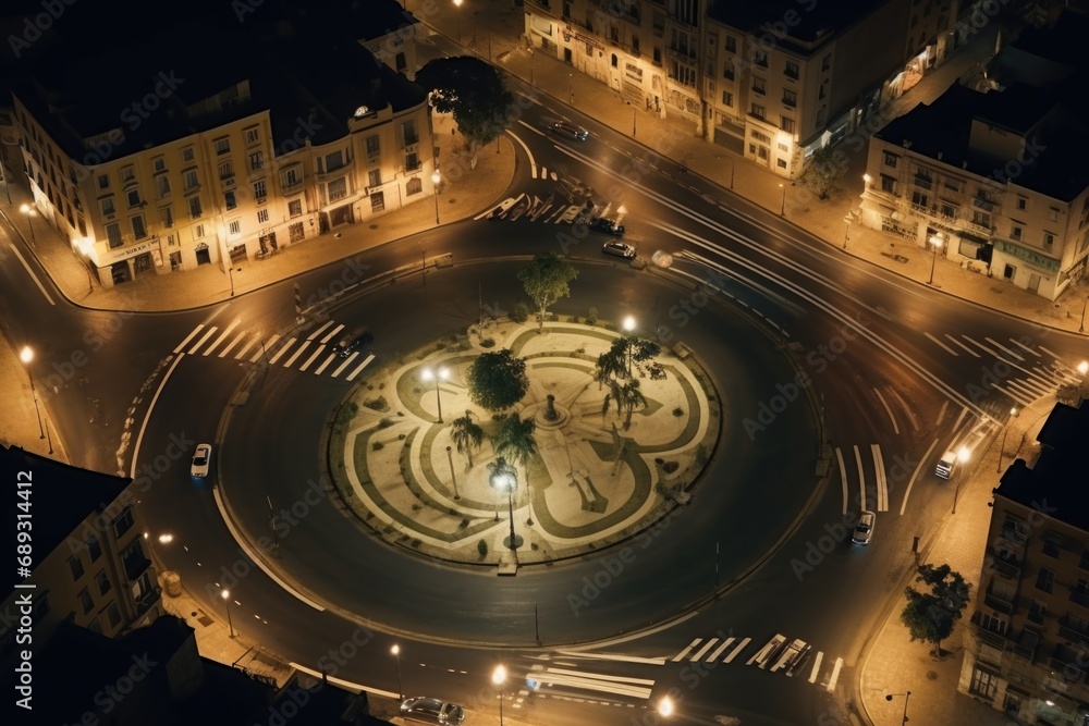 Fototapeta premium A captivating aerial view of a city at night. Perfect for urban landscapes and cityscapes.