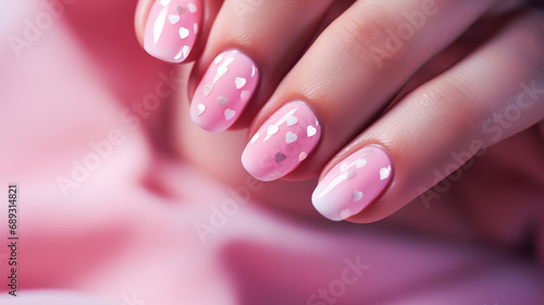 Well-groomed female hands with a beautiful neat manicure  nail design idea for Valentine s Day