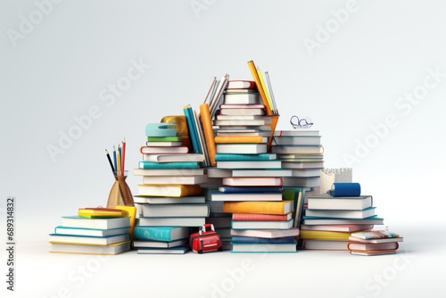 A pile of books sitting on top of each other. Suitable for educational materials and library themes photo