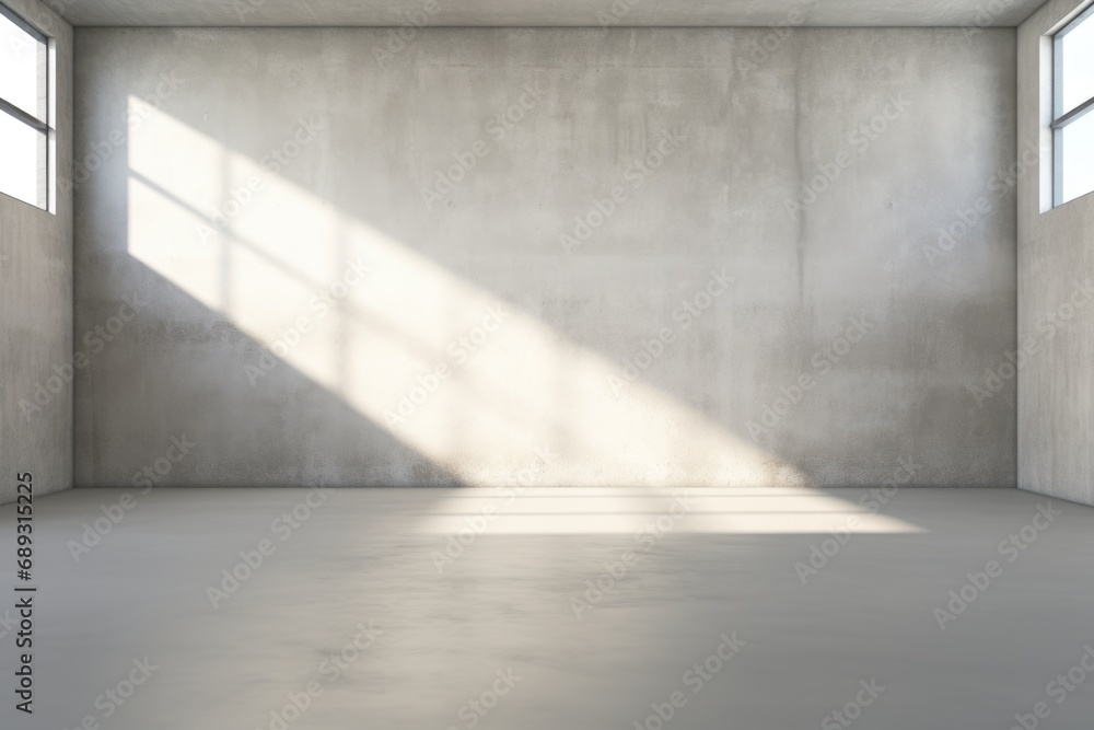 An empty room with a concrete wall and windows. Can be used for interior design, architecture, or real estate concepts An empty room with a concrete wall and windows. Can be used for interior design, architecture, or real estate concepts