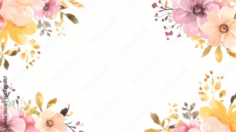 Pink yellow floral watercolor frame, decorative flower background pattern, PPT background
