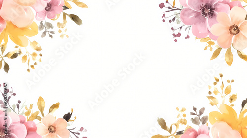 Pink yellow floral watercolor frame  decorative flower background pattern  PPT background
