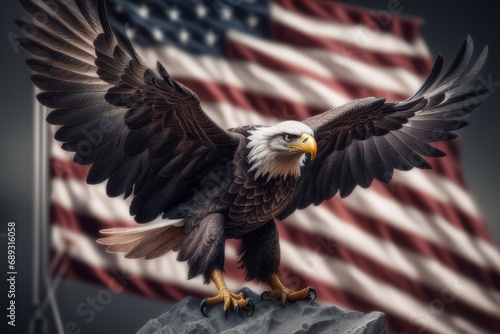 american bald eagle with flag usa created with generative AI software