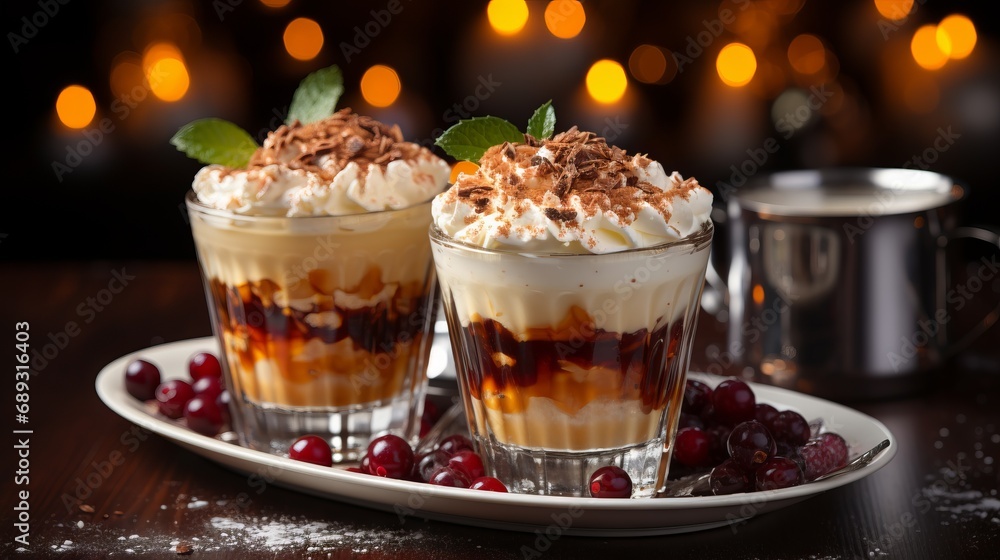 Layered desserts with chocolate and cream Layered desserts with chocolate and cream