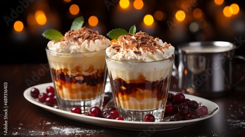 Layered desserts with chocolate and cream