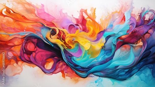 A mesmerizing swirl of vibrant acrylic paints, blending together in a riot of colors.