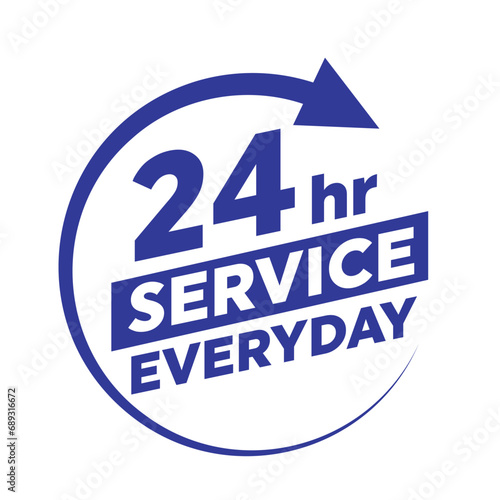 Twenty four hour with arrow loop icon, 24 hours cyclic sign, Opened order execution or delivery, All day business and service, Vector design illustration