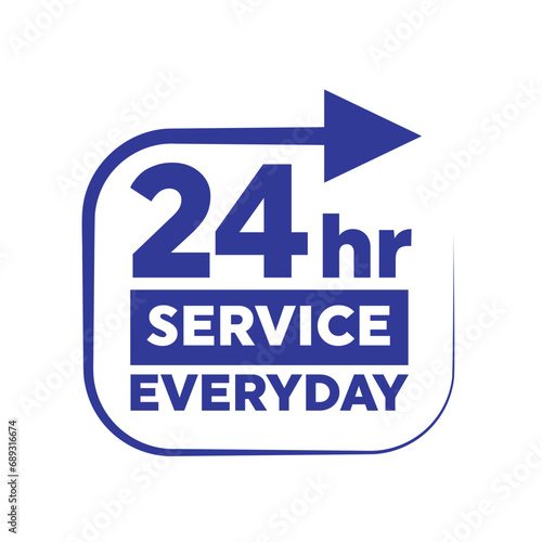 Twenty four hour with arrow loop icon, 24 hours cyclic sign, Opened order execution or delivery, All day business and service, Vector design illustration