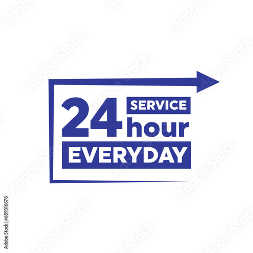 Twenty four hour with arrow loop icon, 24 hours cyclic sign, Opened order execution or delivery, All day business and service, Vector design illustration