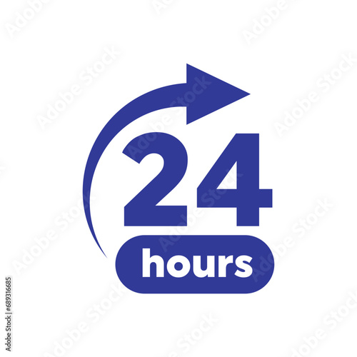 Twenty four hour with arrow loop icon, 24 hours cyclic sign, Opened order execution or delivery, All day business and service, Vector design illustration