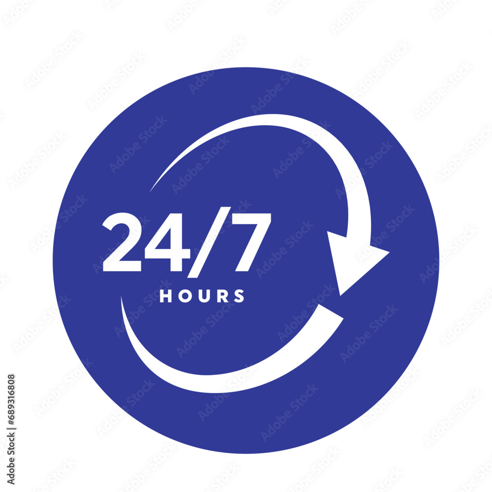 Twenty four hour with arrow loop icon, 24 hours cyclic sign, Opened order execution or delivery, All day business and service, Vector design illustration Twenty four hour with arrow loop icon, 24 hours cyclic sign, Opened order execution or delivery, All day business and service, Vector design illustration