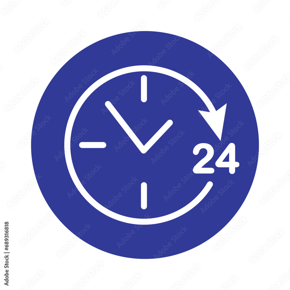 Twenty four hour with arrow loop icon, 24 hours cyclic sign, Opened order execution or delivery, All day business and service, Vector design illustration Twenty four hour with arrow loop icon, 24 hours cyclic sign, Opened order execution or delivery, All day business and service, Vector design illustration