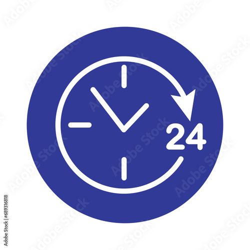 Twenty four hour with arrow loop icon, 24 hours cyclic sign, Opened order execution or delivery, All day business and service, Vector design illustration