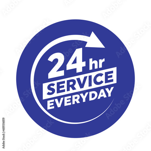Twenty four hour with arrow loop icon, 24 hours cyclic sign, Opened order execution or delivery, All day business and service, Vector design illustration