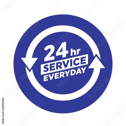 Twenty four hour with arrow loop icon, 24 hours cyclic sign, Opened order execution or delivery, All day business and service, Vector design illustration