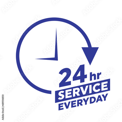 Twenty four hour with arrow loop icon, 24 hours cyclic sign, Opened order execution or delivery, All day business and service, Vector design illustration