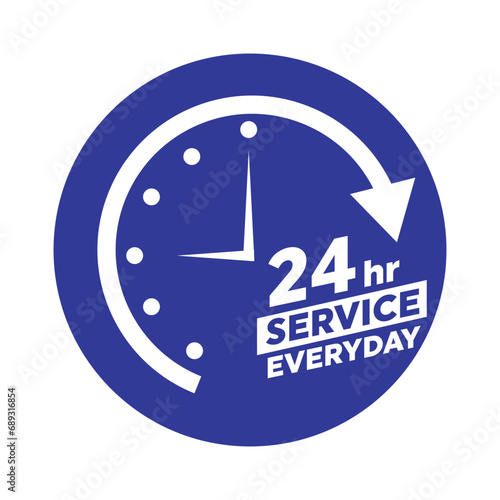 Twenty four hour with arrow loop icon, 24 hours cyclic sign, Opened order execution or delivery, All day business and service, Vector design illustration