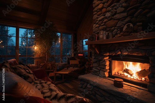 fireplace with christmas decorations © MaverickMedia
