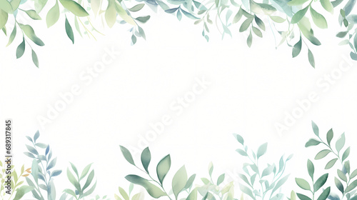 Thank you card with watercolor green leaves border, decorative flower background pattern, PPT background