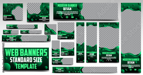 Green web banners template odern gradient green and black cover header background for website. design Nature banner design web template set